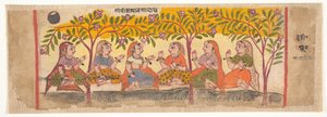 Seks Gopis siddende under træer: Side fra en spredt Bhagavata Purana...1600-10. af Unbekannt
