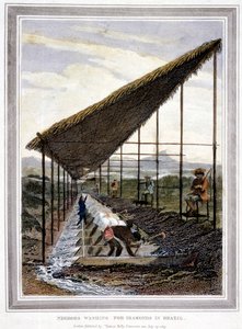 Slaver, der vasker for diamanter, overvåget af supervisorer med piske, Brasilien, 1815 af Unbekannt