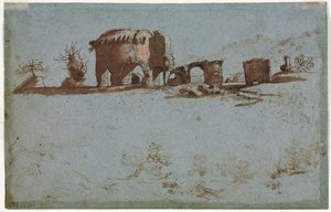 Lille gruppe af romerske ruiner, ca. 1650. af Unbekannt