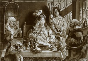 Sopranblokfløjter og sækkepiber, Bruxelles gobelin designet af Jacobus Jordaens, 1948 af Unbekannt
