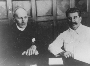 Den sovjetiske leder Josef Stalin med den franske forfatter Romain Rolland, Moskva, USSR, 28. juni 1935 af Unbekannt