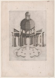 Mirror of Roman Magnificence: Interiør og grundplan af et ottekantet tempel, ..., 1500-tallet. af Unbekannt