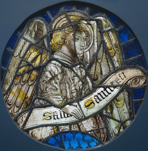 Glasmaleri med en engel, der holder en rulle, ca. 1425-1450. af Unbekannt