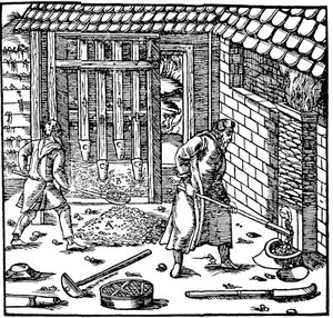 Stempling og ristning af malm for at udvinde metal, 1556 af Unbekannt