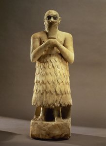 Statuette af embedsmanden eller stewarden Ebih-Il, der tilbeder gudinden Ishtar, fra Mari, Mellem Eufrat, ca. 2500 f.Kr. (gips og lapis lazuli) (for detaljer se 93166) af Unbekannt