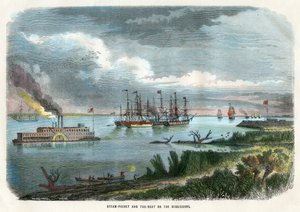 Damp-pakke og slæbebåd på Mississippi, USA, c1875 af Unbekannt