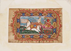 Surya, solguden, i en vogn trukket af syv heste, tidligt i det 19. århundrede af Unbekannt