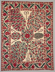 Suzani med blomsterspray, 1800-1850. af Unbekannt
