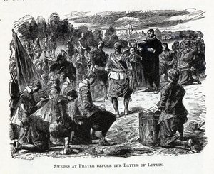 Svenskere ved bøn før slaget ved Lützen, 1882 af Unbekannt
