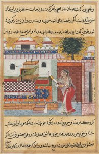 Fortællinger om en papegøje Tuti-nama: Den tolvte nat: papegøjen henvender sig til Khujasta..., ca. 1560. af Unbekannt