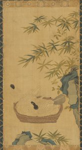 Gobelin: duer badende i en skål, sten og bambus, muligvis Ming-dynastiet, 1368-1644. af Unbekannt