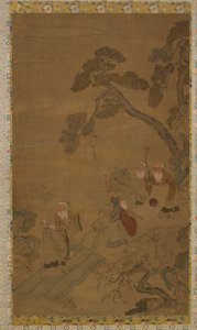 Gobelin: fem vismænd i en have under fyrretræer, Ming-dynastiet til Qing-dynastiet, 1368-1911. af Unbekannt