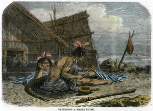 Tatovering af en maorihøvding, New Zealand, c1875 af Unbekannt