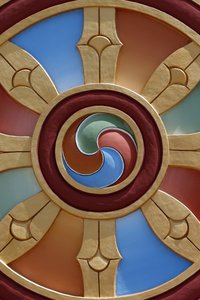 De tusinde Buddhas tempel. Dashang Kagyu Ling menighed. Dharma-hjul, La Boulaye, Frankrig af Unbekannt