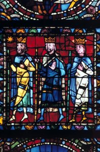 Magiernes tilbedelse, farvet glas, Chartres Cathedral Frankrig, 1145-1155 af Unbekannt