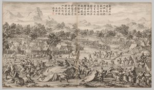 Slaget ved Elei Zhalatu: fra Battle Scenes of the Quelling of Rebellions...c. 1765-1774. af Unbekannt