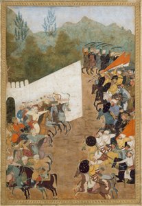 Slaget ved Shahbarghan, Folio fra en Padshahnama Chronicle of the Emperor, 1600-tallet. af Unbekannt