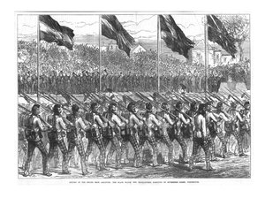 The Black Watch 42nd Highlanders Marching to Governors Green, Portsmouth, 1874. af Unbekannt