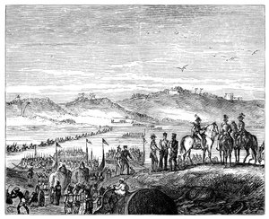 Den britiske hær krydser Sutlej-floden, Indien, 1800-tallet, 1900 af Unbekannt