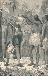 Cacique placerer en krone på hovedet af Columbus, 1904 af Unbekannt