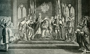 Kroningen af Anne Boleyn med kronen af St. Edward, 1902. af Unbekannt