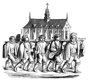 The Corporation of the Goldsmiths of Paris, der bærer helligdommen St. Genevieve, 17. århundrede, 1870 af Unbekannt