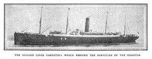 Cunard linjefartøjet Carpathia, der reddede de overlevende fra katastrofen, 20. april 1912. af Unbekannt