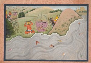 Dæmonen Marichi forsøger at afskrække Ravana... fra en spredt Ramayana-serie, ca. 1780. af Unbekannt