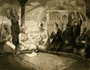 Dey of Algier konsulterede sit råd ved ankomsten af den engelske flåde, 1816. af Unbekannt