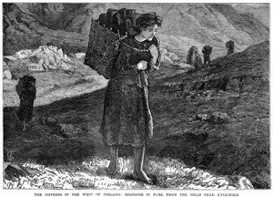 The Distress in the West Ireland: Bringing in Fuel from the Hills near Kylemore, 19th century af Unbekannt
