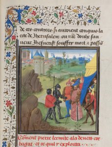 Eremitten Peters og Herluins ambassade til Kerbogha. Miniature fra Historia af Vilhelm af Tyrus, 1460
