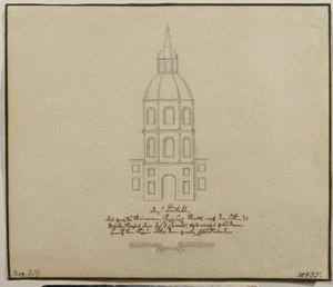 Facaden af den centrale del af hofstalden på Moika-dæmningen i Skt. Petersborg, 1740