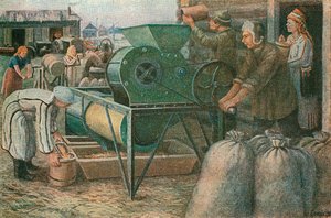 Kampen for høsten: sortering af frø i en Mordva kollektiv gård, 1933 af Unbekannt