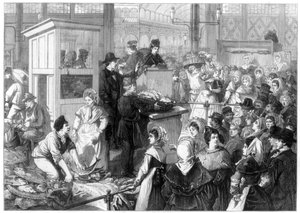 Fiskemarkedet, fastetiden i Paris, 1875 af Unbekannt