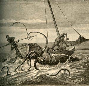 Fiskernes kamp med kæmpeblæksprutten, 1881. af Unbekannt