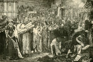 Florentinerne giver afkald på forfængeligheden efter ordre fra Savonarola, 1890. af Unbekannt