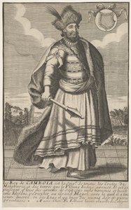 Kongen af Cambodja stående med et scepter i højre hånd, ca. 1670-1700. af Unbekannt