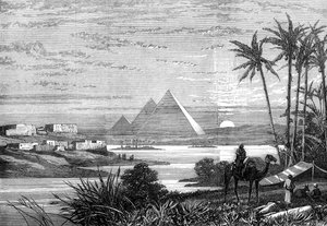 Nilen og pyramiderne fra Boulak-vejen, 1874 af Unbekannt