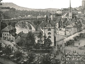 Nydeggbrücke og kvægmarkedet, Bern, Schweiz, 1895. af Unbekannt