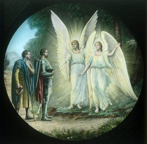 Pilgrimmene møder de to lysende, c1910. af Unbekannt