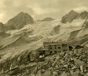 Plauener Hütte og gletsjeren, Zillergrund, Tyrol, Østrig, c1935. af Unbekannt