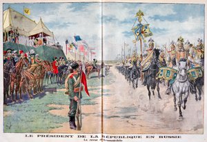 Republikkens præsident gennemgår russiske tropper, Krasnoye Selo, Rusland, 1914 af Unbekannt
