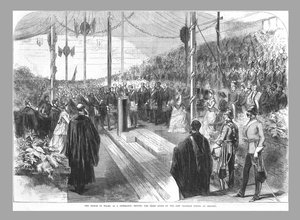 Prinsen af Wales sætter hovedstenen på New Grammar School i Reading., 1870 af Unbekannt