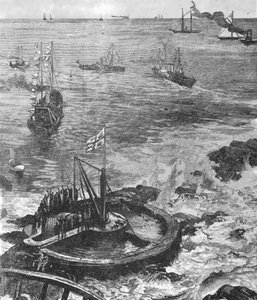 Prinsen af Wales...lægger grundstenen til det nye Eddystone Fyrtårn...1879, 1901. af Unbekannt