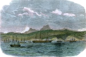 Den spanske blokade-eskadron ved Valparaiso, Chile, c1880 af Unbekannt