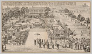 Sejrsbanketten: fra Battle Scenes of the Quelling of Rebellions..., ca. 1765-1774, digt dateret 1 af Unbekannt