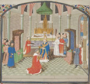 Kroningen af Baldwin I juledag 1100. Miniature fra Historia af Vilhelm af Tyrus, 1460