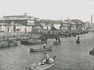 Indgangen til Suez-kanalen ved Port Said, Egypten, 1895. af Unbekannt