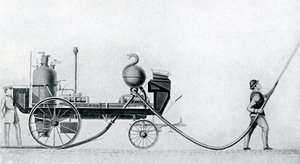 Den første dampbrandmaskine, c1830 af Unbekannt