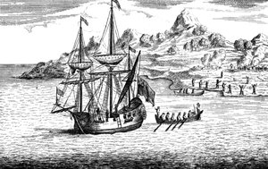 Massakren og afbrændingen af to landsbyer på Madagaskar, c1500-tallet af Unbekannt